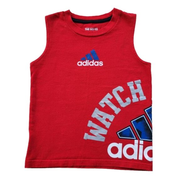 Adidas Boys Red Sleeveless T-Shirt – “Watch Me Win” Size 5 - Picture 1 of 5